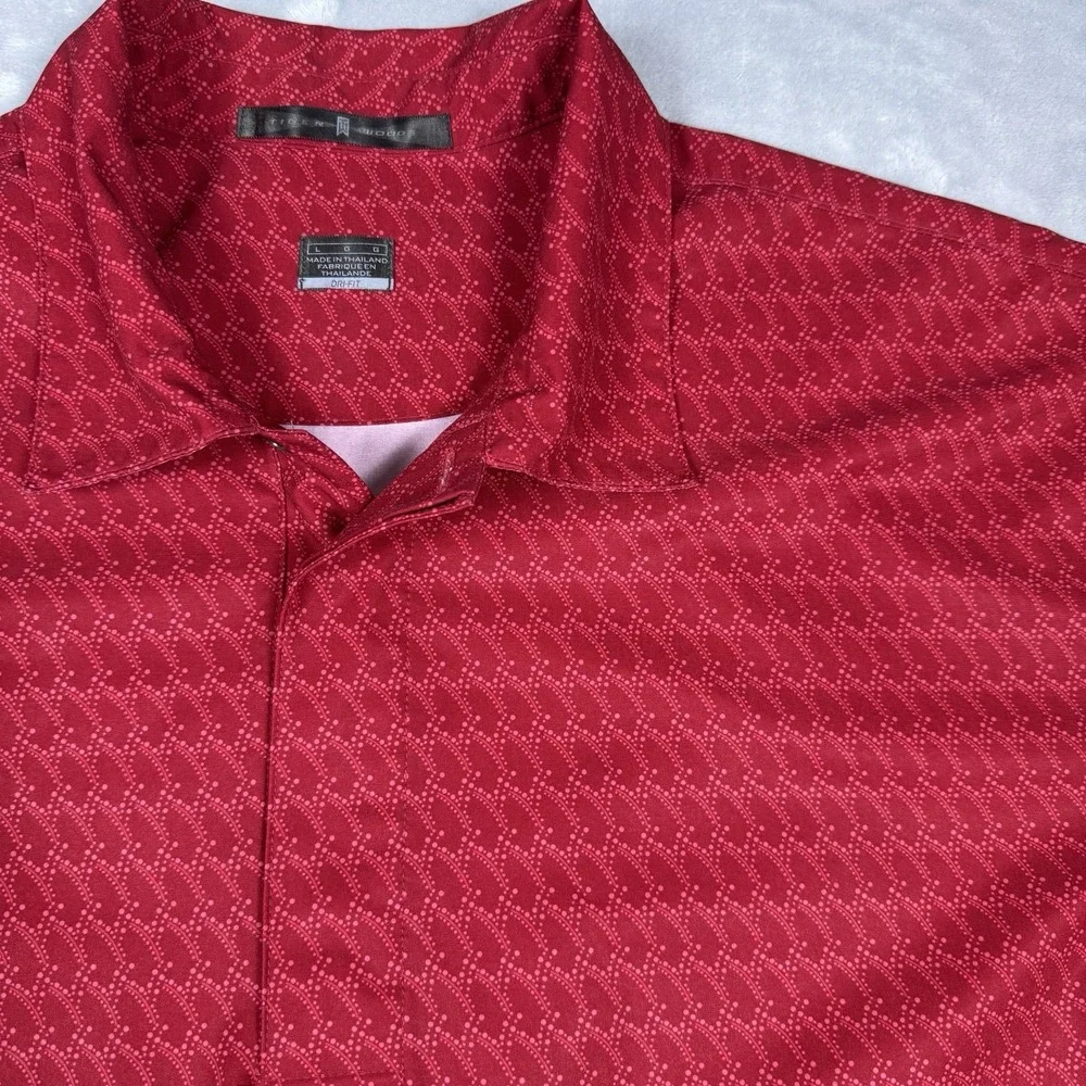 Nike‎ Tiger Woods Collection Red Geometric Wave Dri-FIT Golf Polo Shirt Mens L